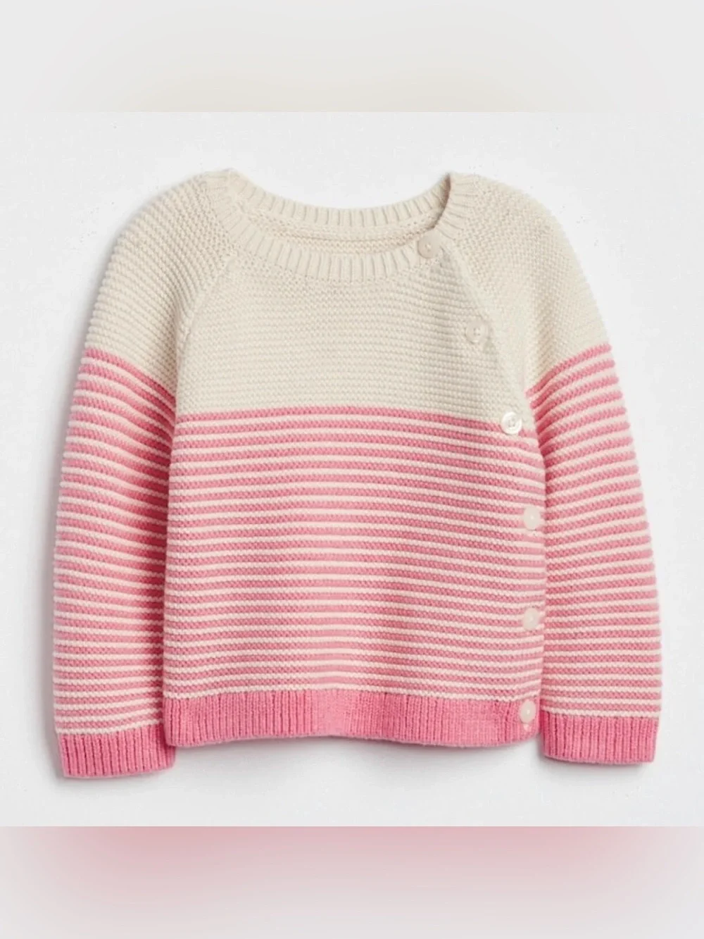 GAP Cream and Pink Striped Side-Button Women’s Sweater